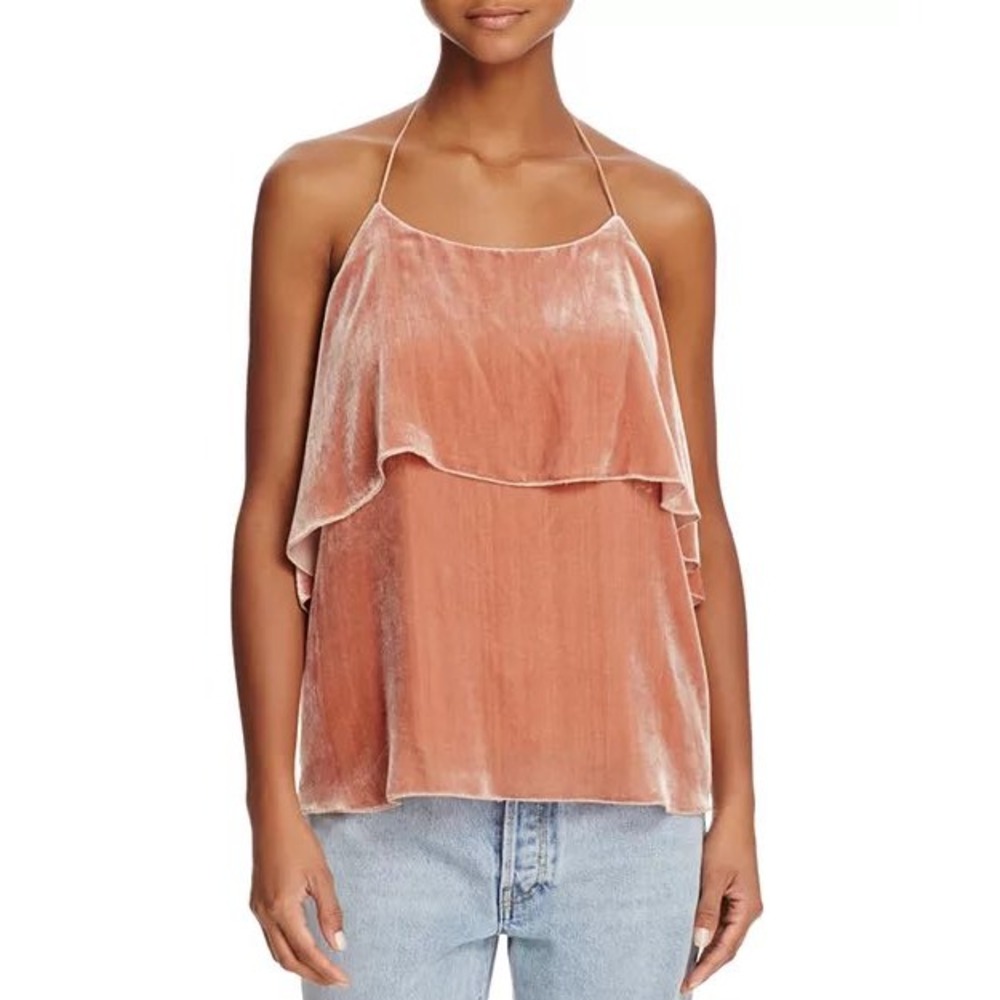 Alice + Olivia Marybeth Halter Top Large Terracotta Silk Velvet Tiered Draped - Picture 1 of 9